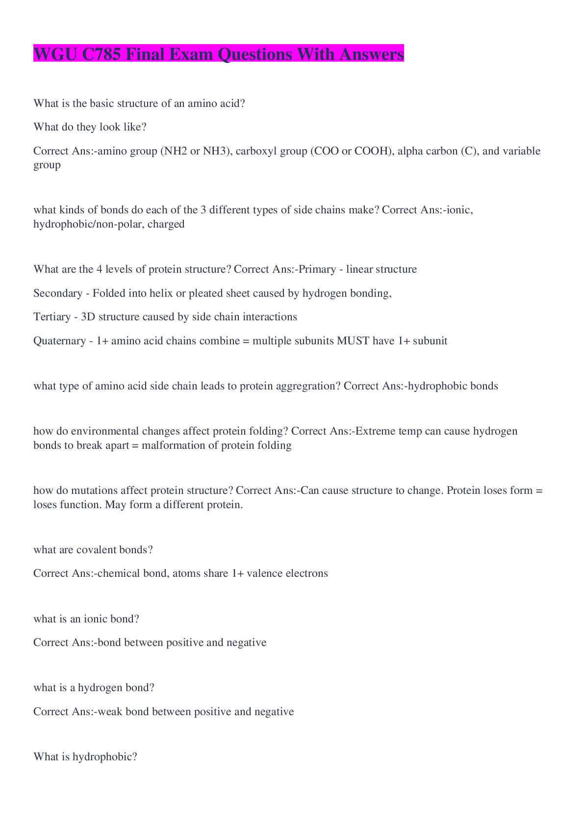 Preview of WGU 785 Final Exam Latest Update Questions With Answers